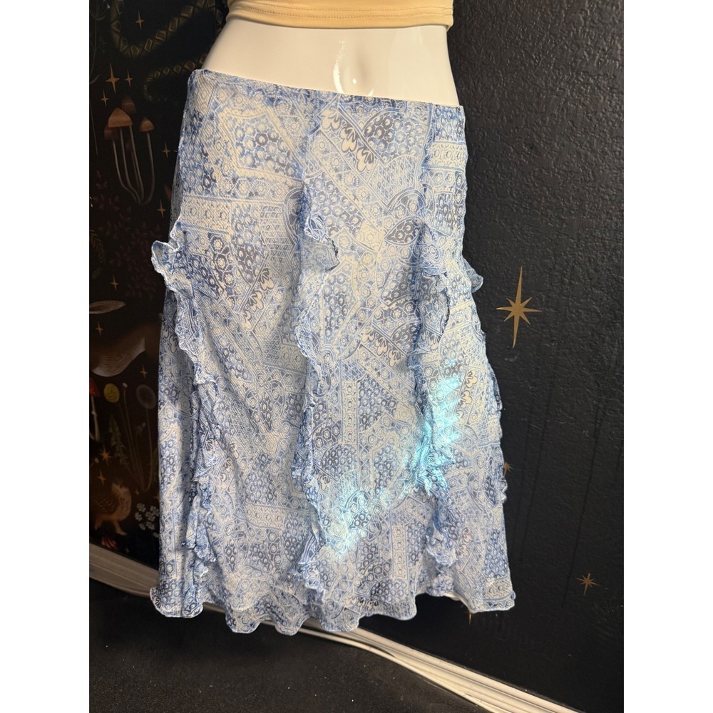 Lauren Ralph Lauren Blue Paisley Ruffle Midi Skirt Bandana Print Boho Lined flaw